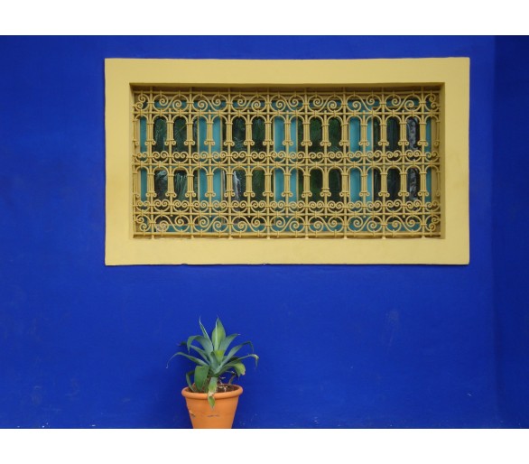 Chèche marocain en coton bleu Majorelle
